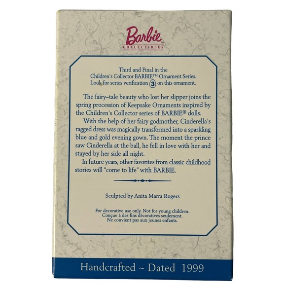 Barbie Keepsake Ornament, Collector's Series Mattel x Hallmark 1997, Cinderella - Picture 3 of 4